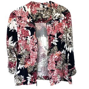 CHICO'S Women's Size 1 (W8-W10) FULL ZIP Jacket Cardigan FLORAL 3/4 Sleeve